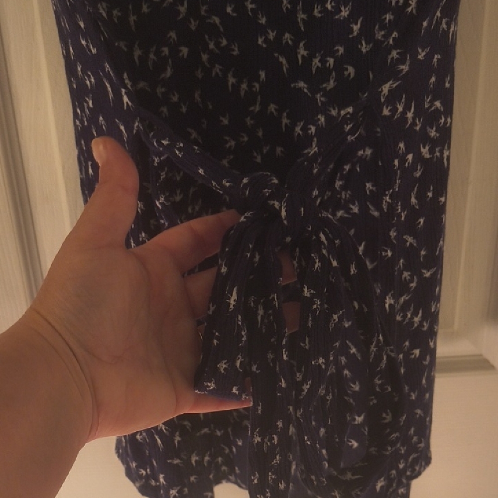 Navy Dress with Bird Print - Picture 3 of 4